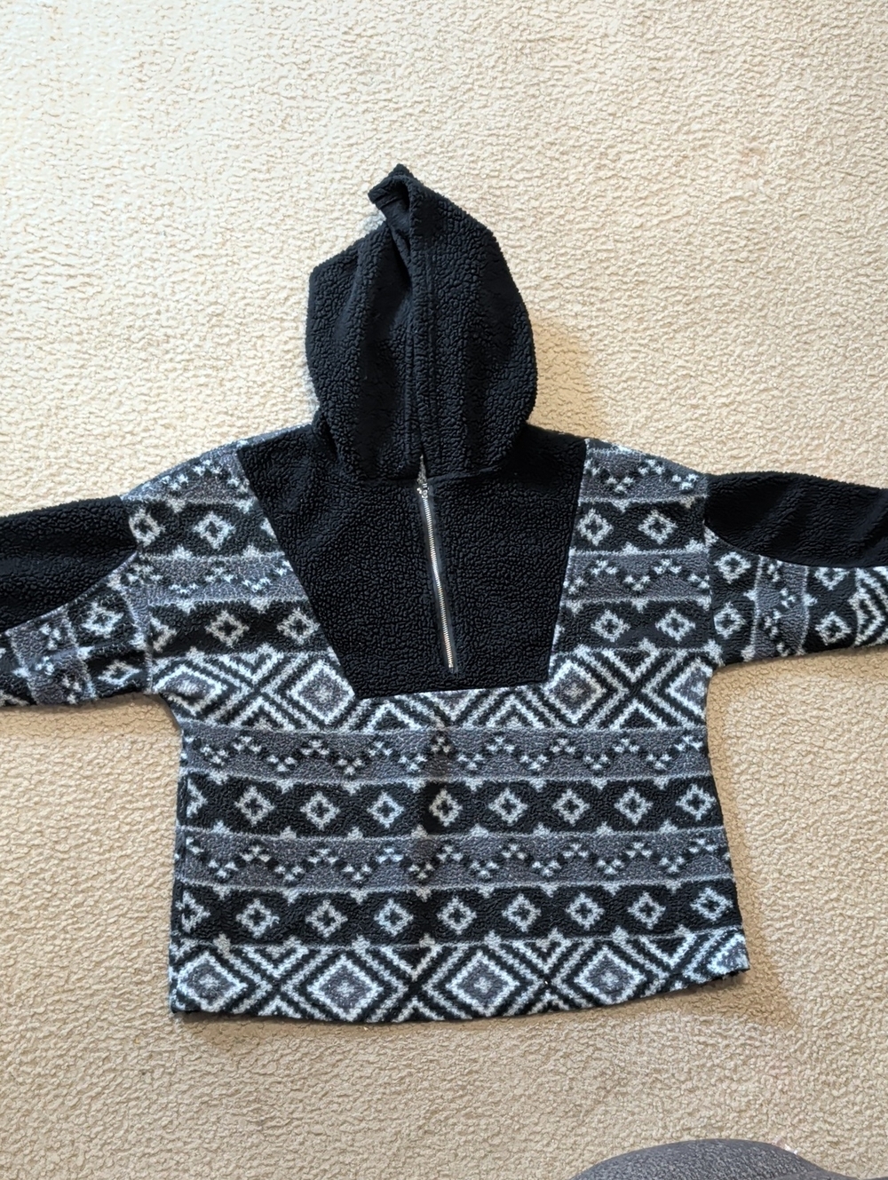 Kids Black & Gray Patterned Fleece Hoodie